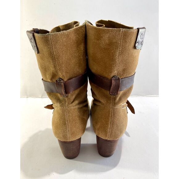 CAT Caterpillar leather boots brown suede buckle straps women 8 - Picture 3 of 9